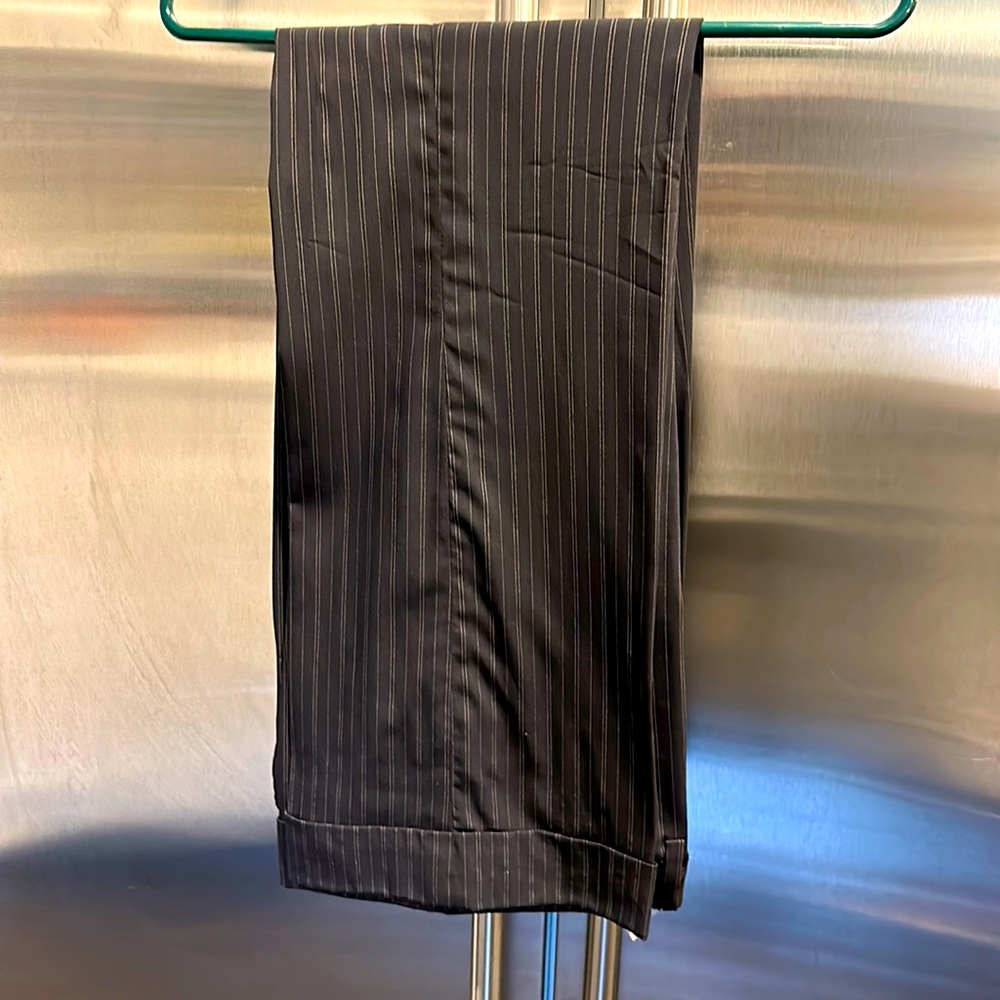D&G suit pants - pinstripe with cuffs and subtle  black velvet piping.